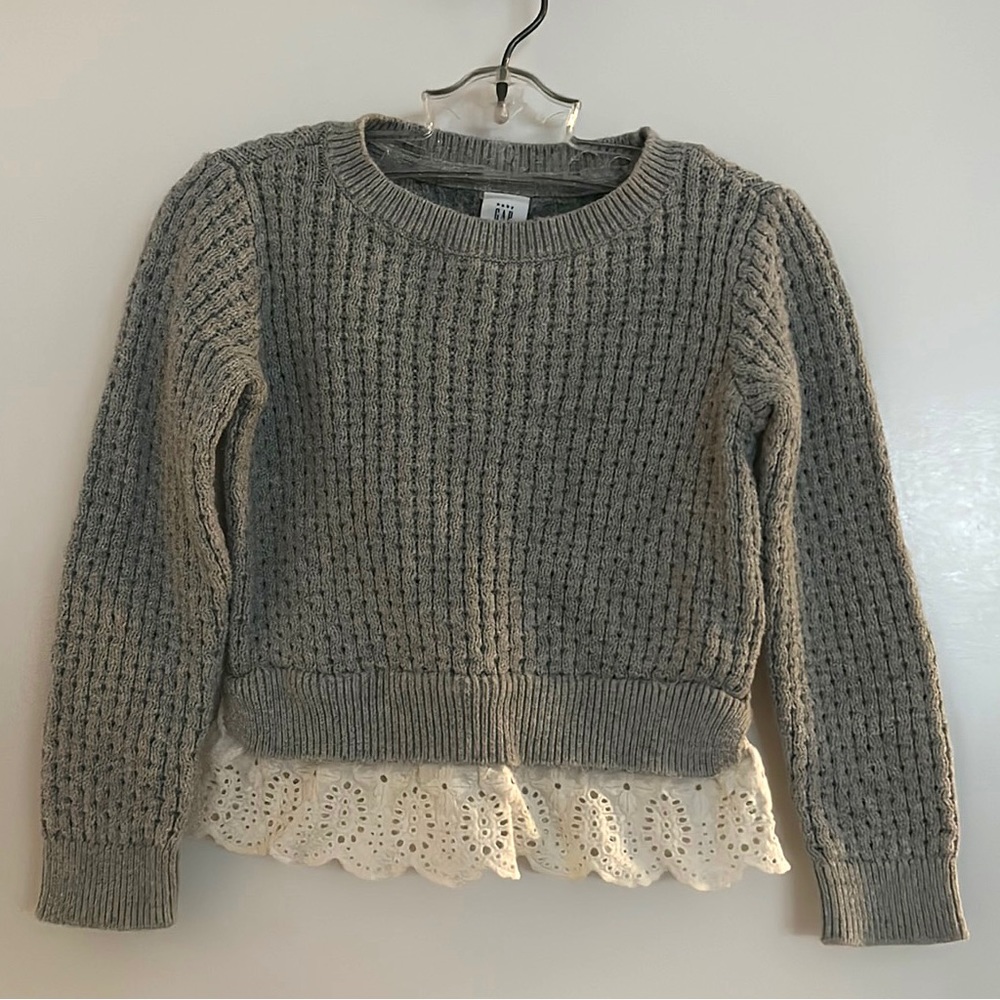 Grey Sweater with Eyelet Peplum
